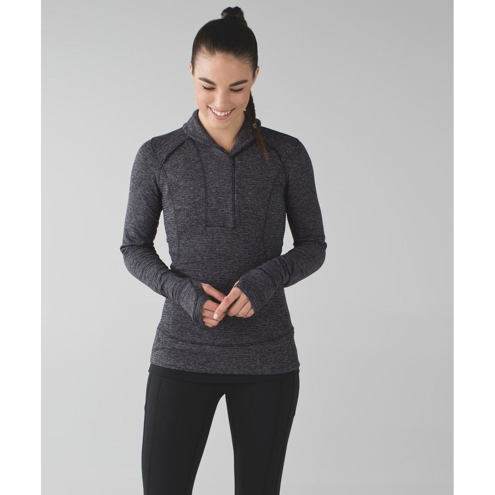 Lululemon Women's Think Fast Pullover 1/4 Zip Rulu Running Mini Check Black 2
